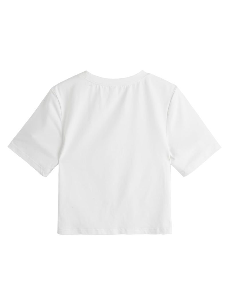 MakeMeChic Women's Summer Crop Top Solid Short Sleeve Twist Front Tee T-Shirt A-White XS - Image 2